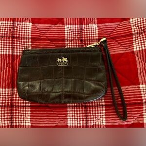Coach Dark Brown Croc-Embossed Vintage Wristlet/Pouch.